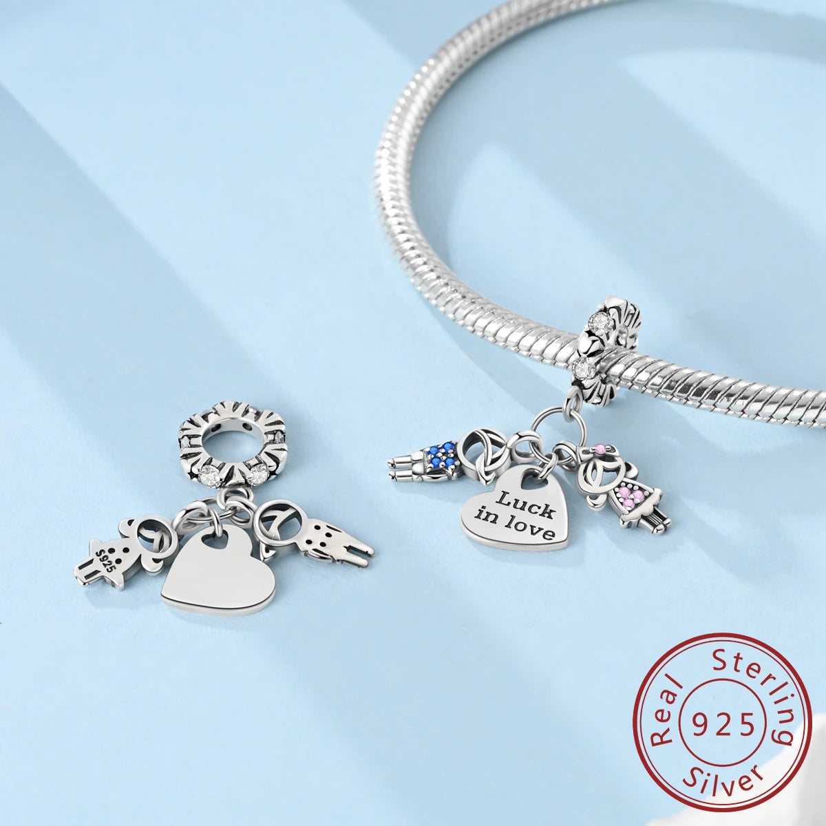 925er Sterlingsilber Charms mit Zirkon – Familie, Hund - Sternenhimmel Set
