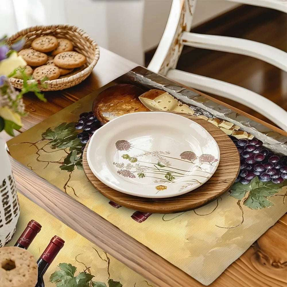 6-teiliges Leinen Tischset mit Vintage Design für Tischschutz