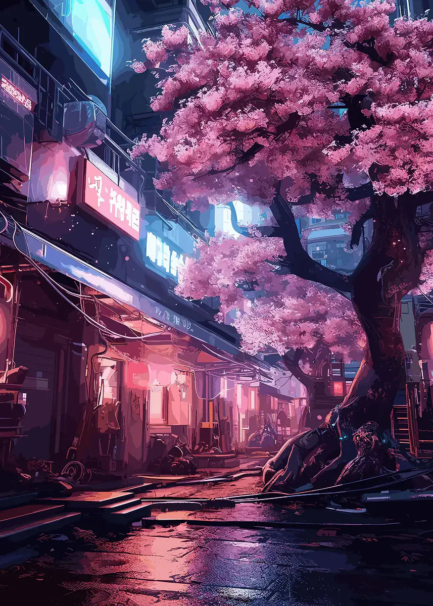 Japanisches Kirschblüten-Dorf Leinwanddruck mit Mount Fuji Wandkunst-Yabubest - Home & More