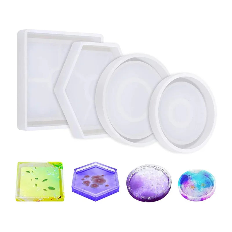 Silikon Formen Set für DIY Untersetzer Quadrat Rund Sechseck