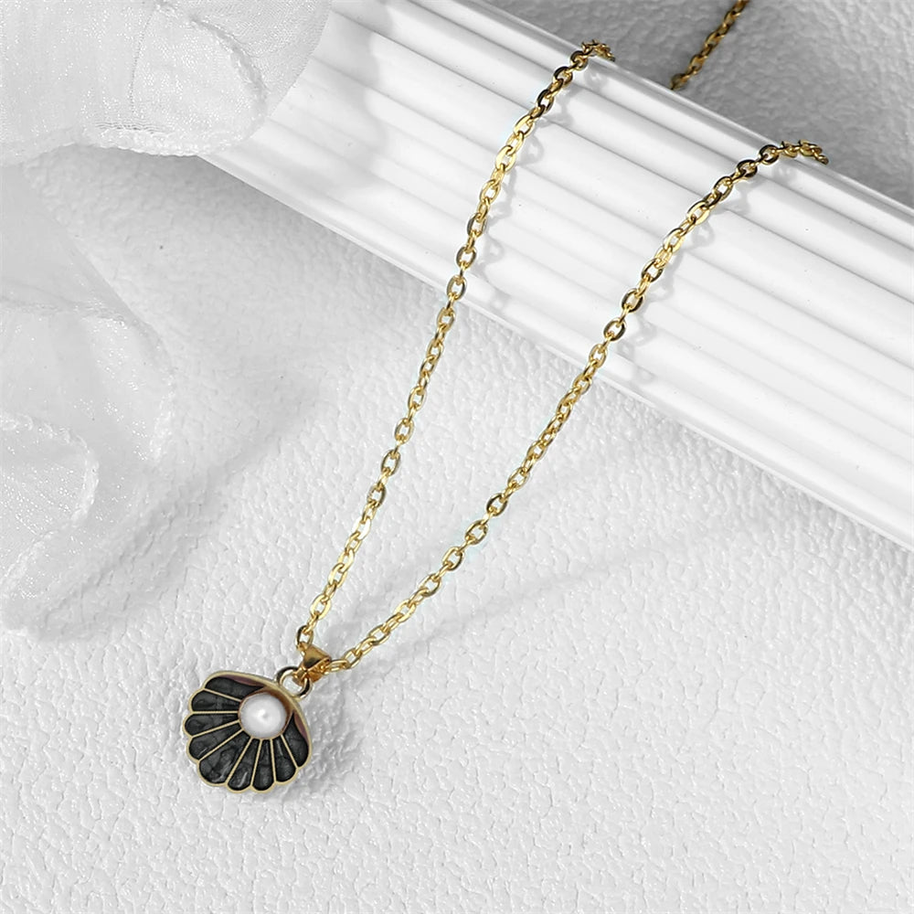 Boho Muschel Perlenanhänger Halskette mit verstellbarer O Kette