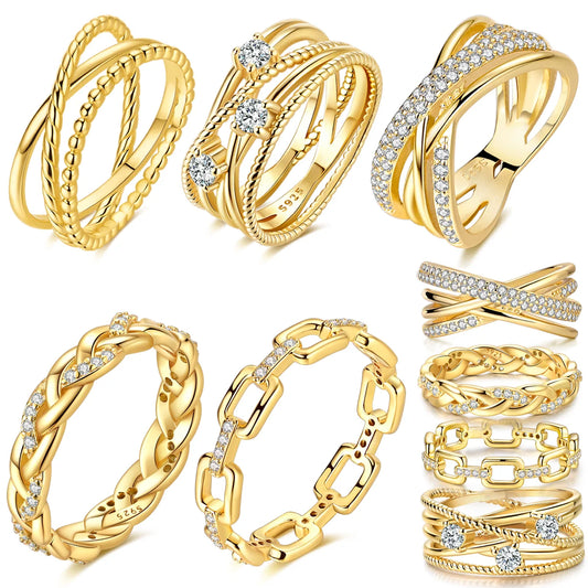 Goldfarbener 925 Sterling Silber Ring mit funkelndem Zirkon Damenring