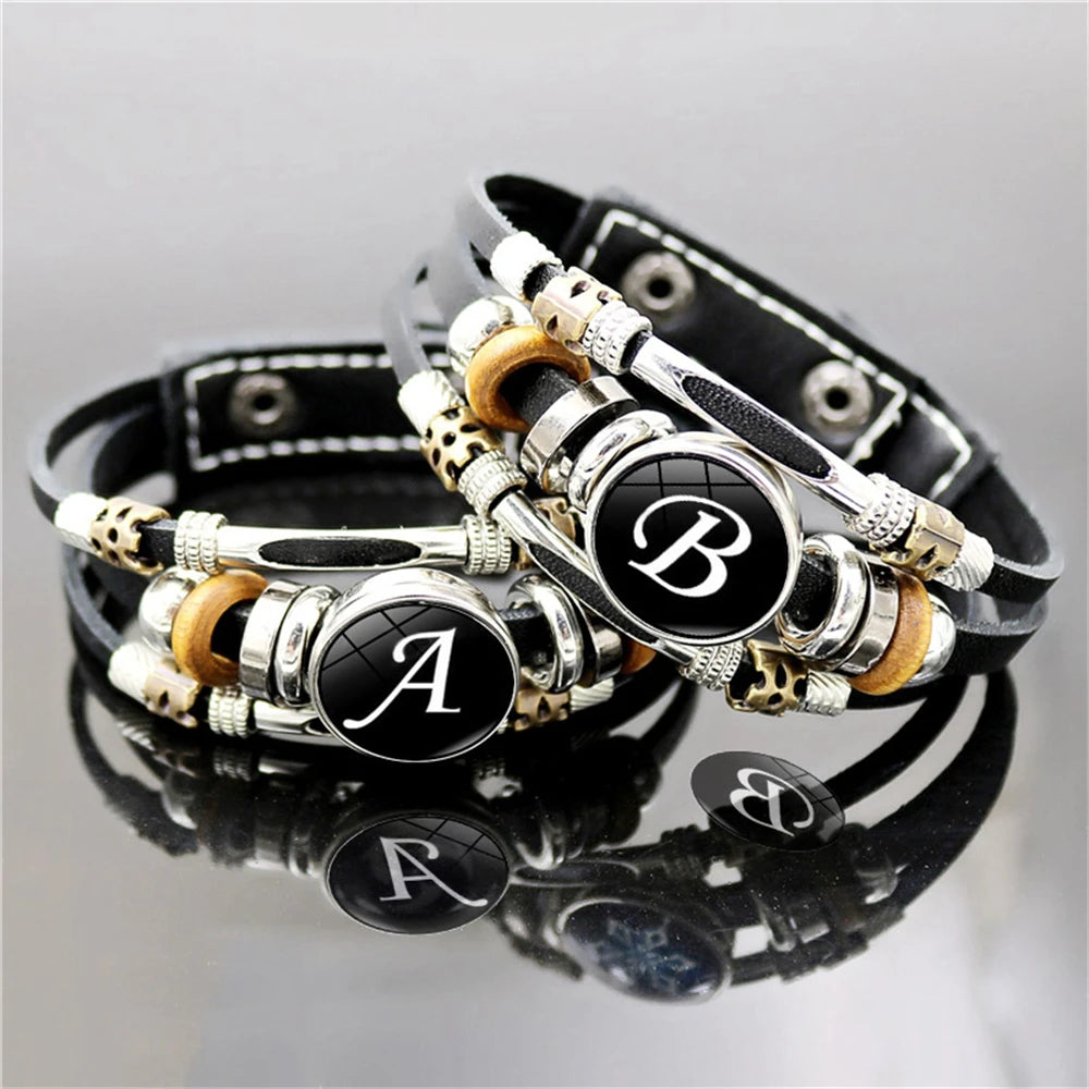 26 Buchstaben Charms A-Z für Armbänder Schwarz Geflochten Unisex