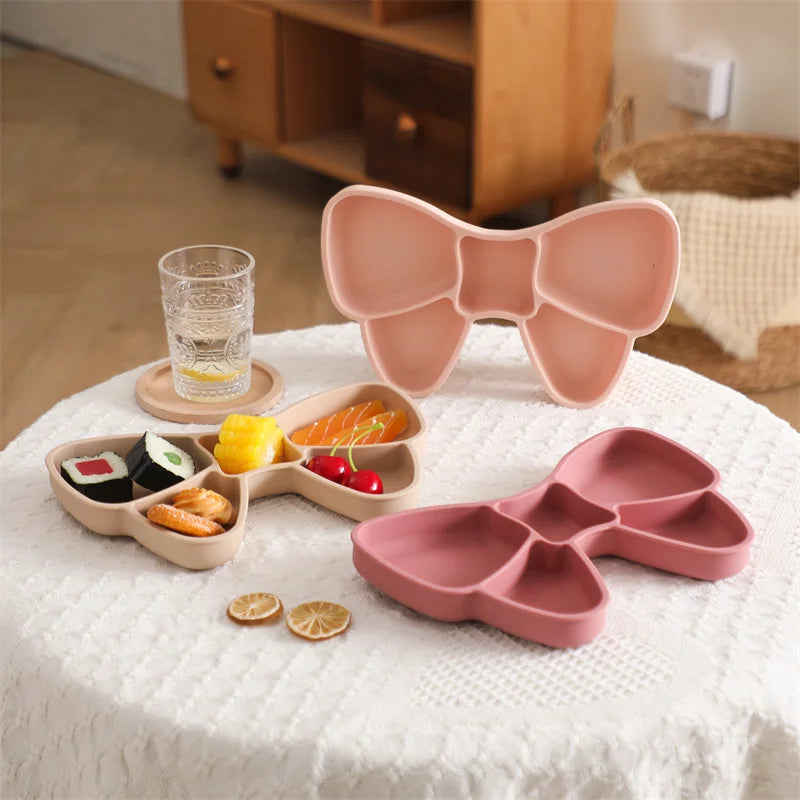 Baby Silikon Essteller Set BPA-frei mit Löffel Gabel rutschfest Cartoon