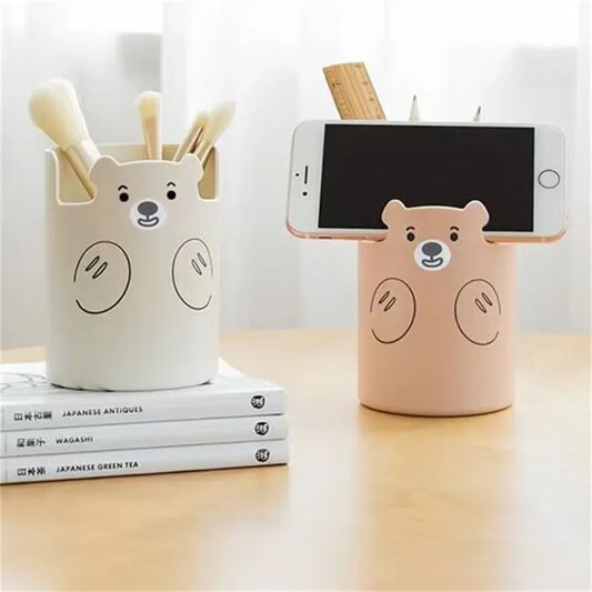 Mini Bleistifthalter Kawaii Cartoon Bär Schreibtisch Organizer Telefonhalter