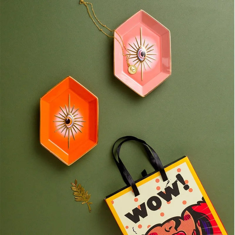 Buntes Sechseckiges Keramik Ablagetablett Dekorativ