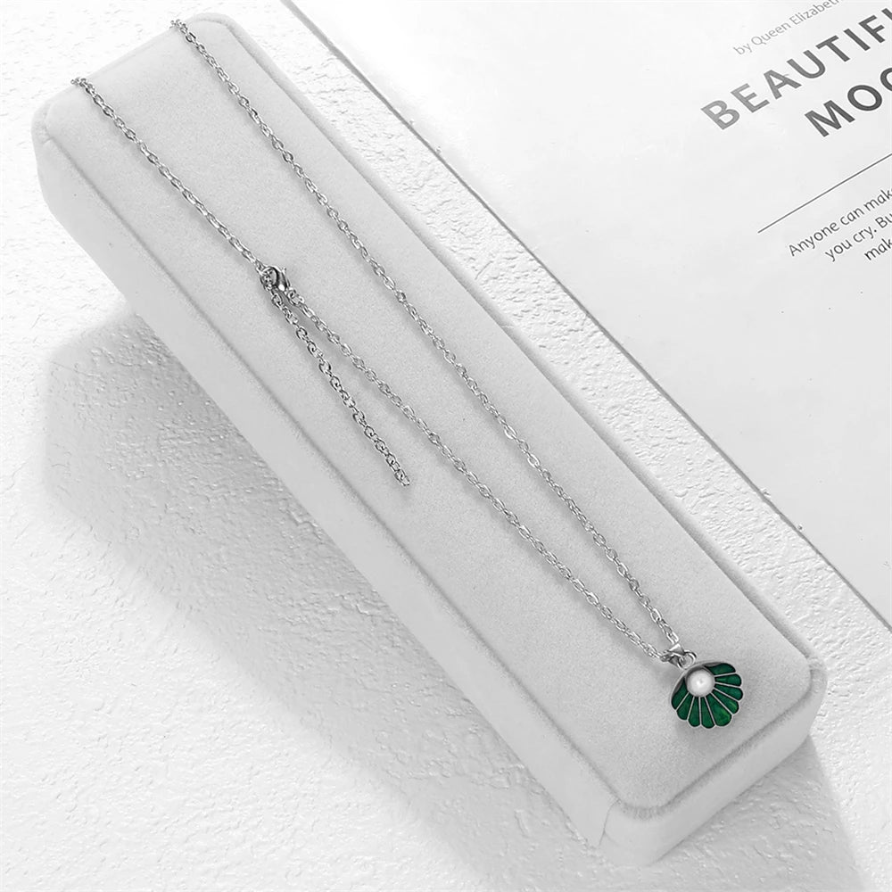 Boho Muschel Perlenanhänger Halskette mit verstellbarer O Kette