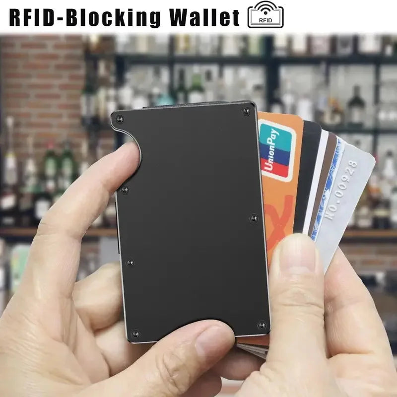 Slim Pop-Up RFID Kartenhalter – leichte Aluminium Geldbörse mit extra Fach