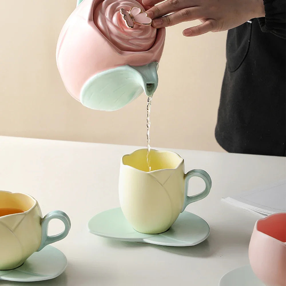 Elegantes Tulpe Keramik-Kaffeetassen-Set 280/320ml, mikrowellen- - spülmaschinenfest