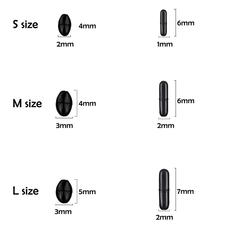 60er Set Schwarze Gummi Space Beans – Elastische Stopper für präzises Angeln