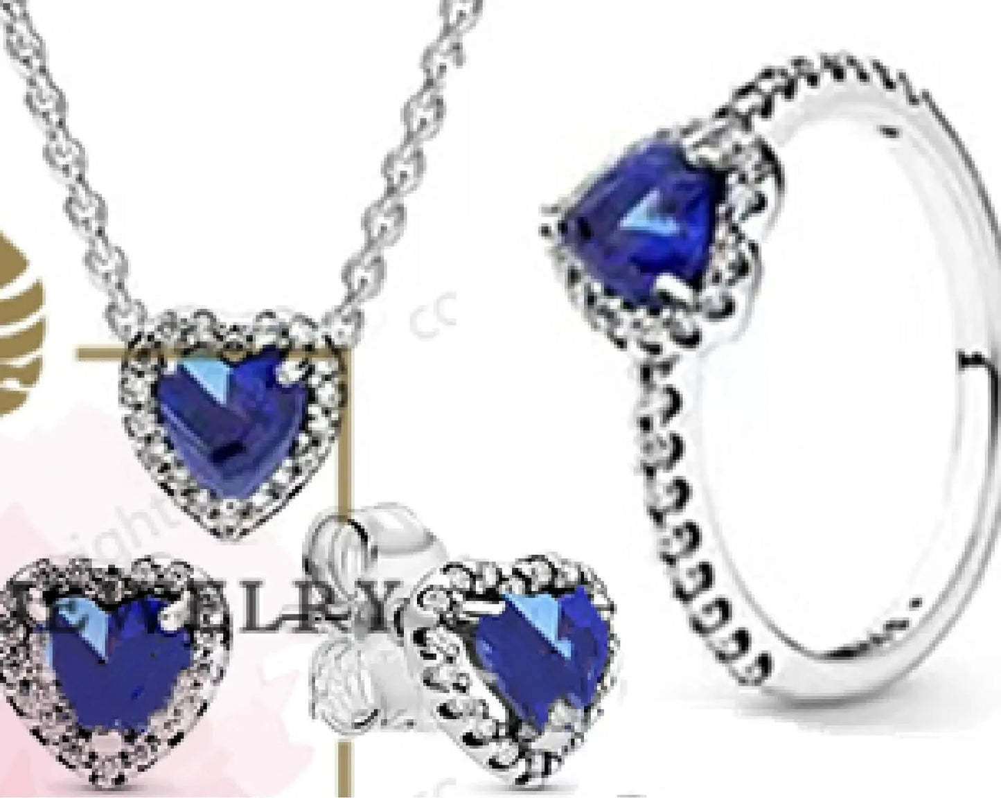 Funkelndes Schmuckset 925er Sterlingsilber Herz Ring Halskette Ohrringe