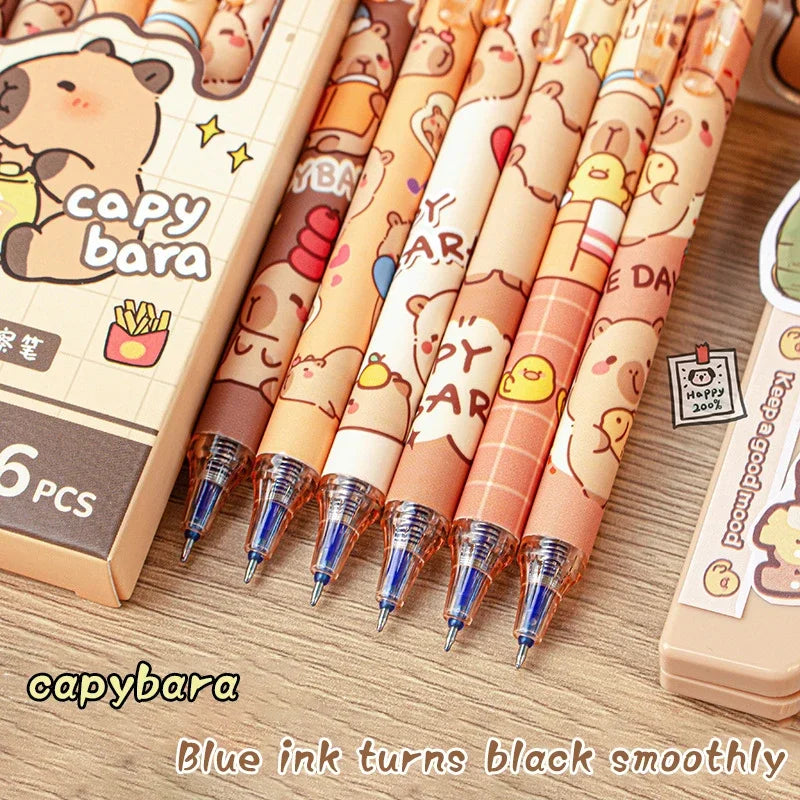 6 teiliges Capybara Gelstifte Set schnelltrocknend löschbar blau Kawaii
