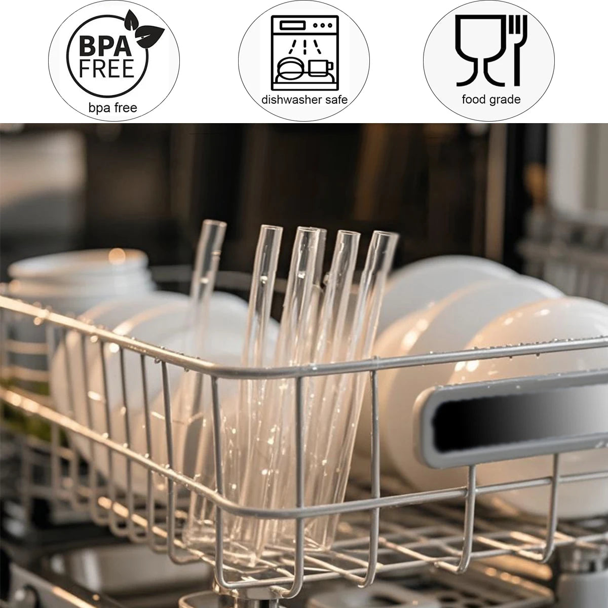 15 cm kurze wiederverwendbare Glasstrohhalme mit Reinigungsbürste