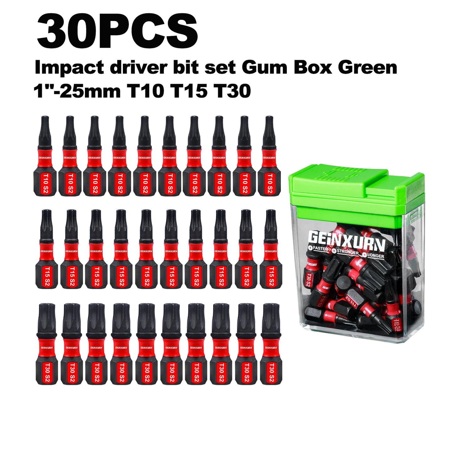 30x Magnetisches Impact Torx Bit Set S2-Stahl T10-T30 Werkzeug