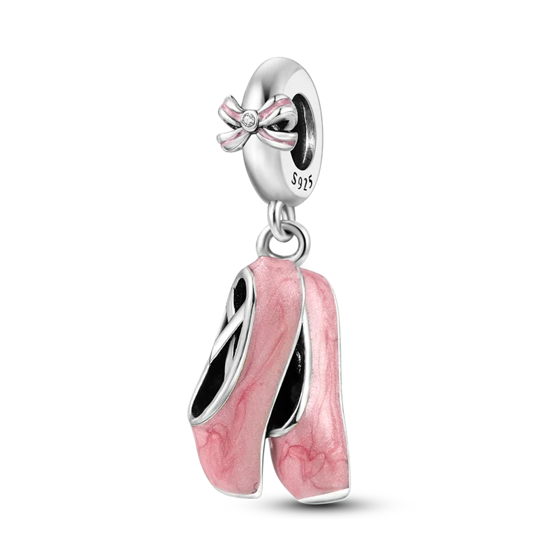 925 Sterling Silber Charm mit rosa Schmetterling - leuchtenden Glühwürmchen