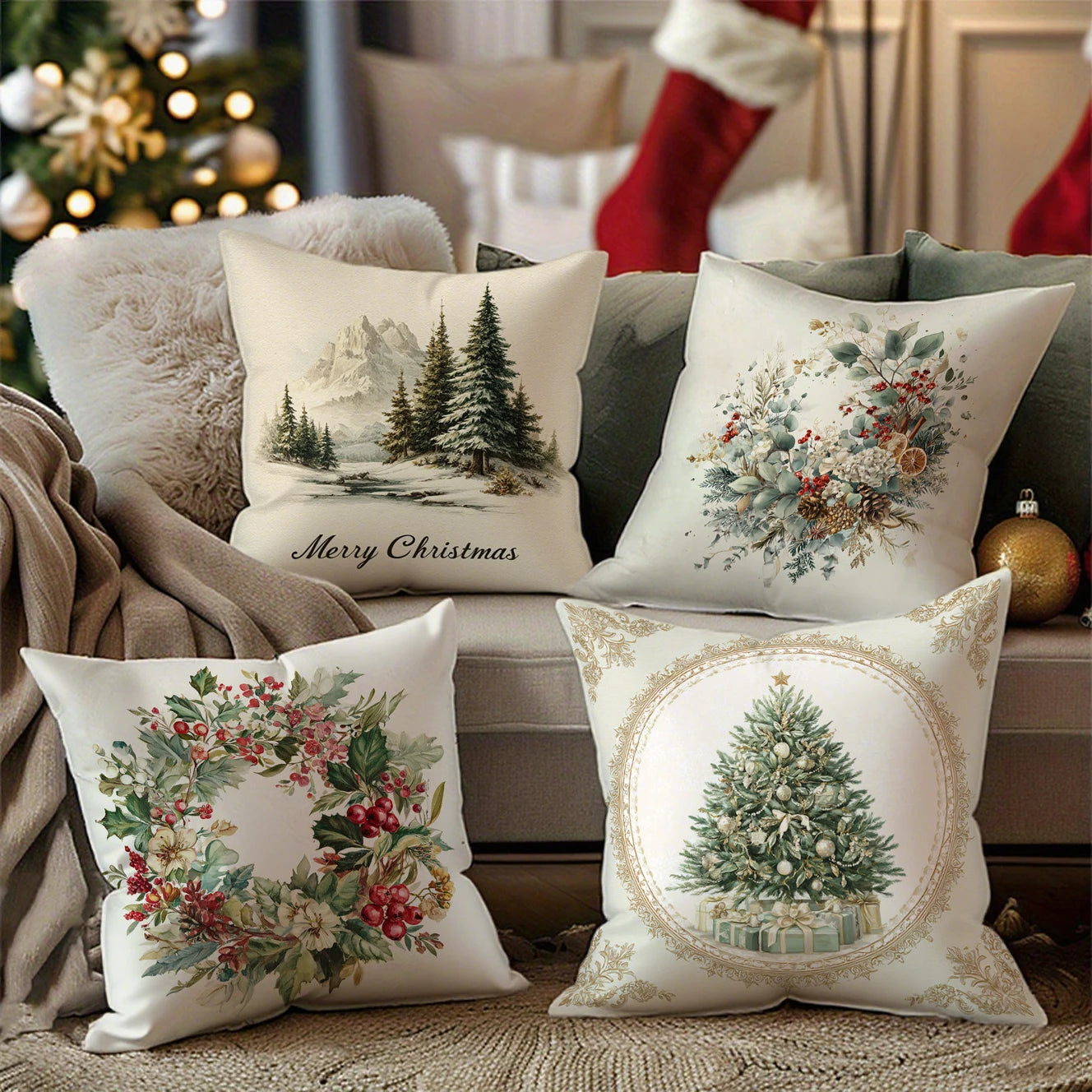 Festlicher Kissenbezug mit Weihnachtsbaum Muster für Ihr Zuhause