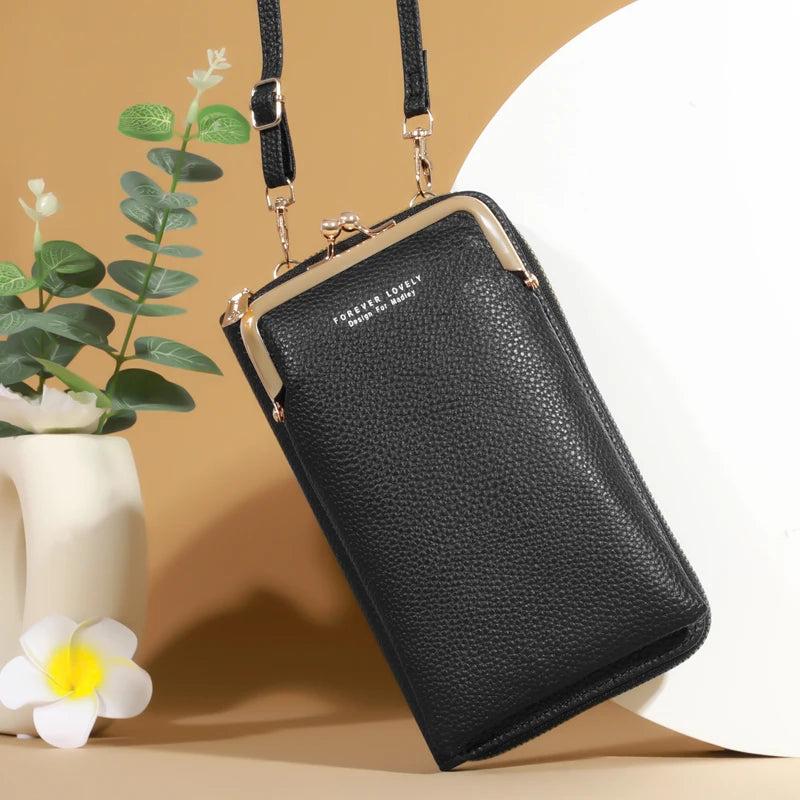 Kleine kompakte Umhängetasche aus mattem Leder für Damen