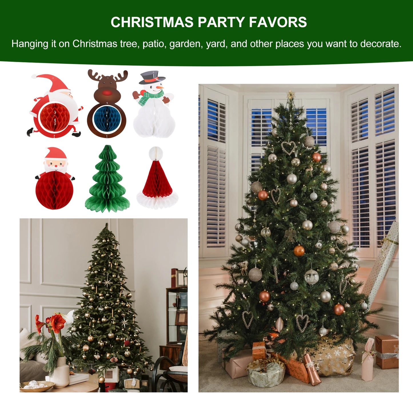 6-teiliges Weihnachtsbaum-Ornament Set mit hängenden Wabenbällen