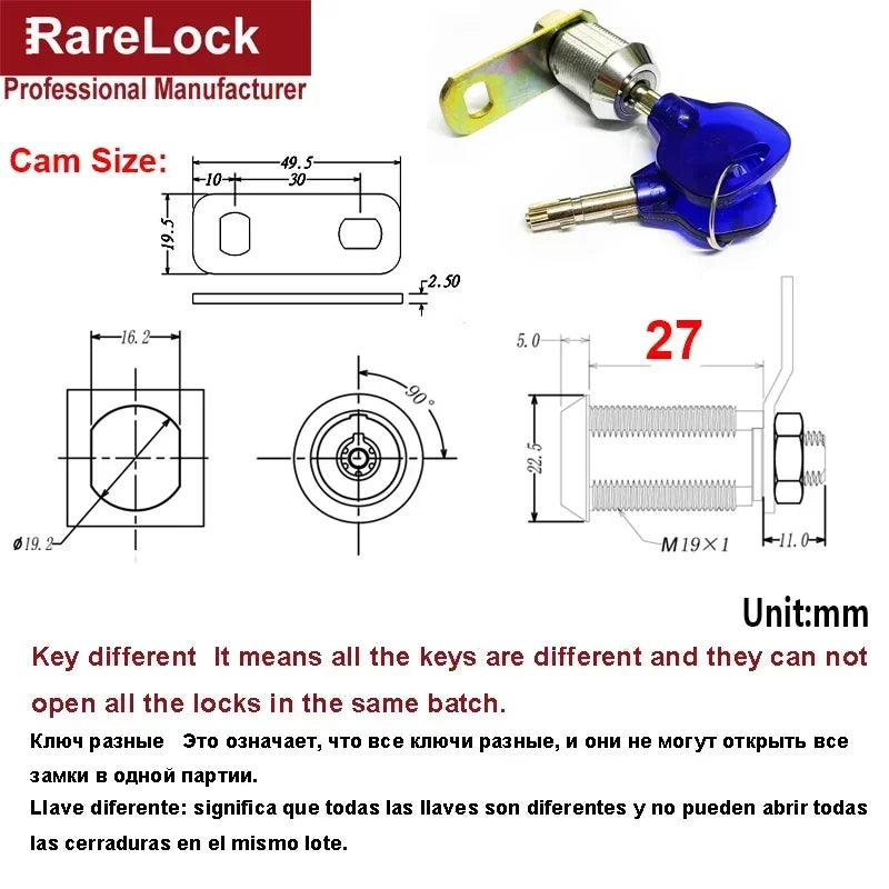Sicheres Nockenschloss für Schränke und Geldkassen mit 2 Schlüsseln