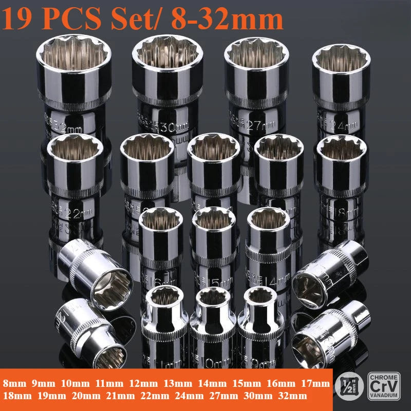 1/2 Zoll Vierkantantrieb 12-Punkt Steckschlüssel für Ratschenschlüssel 8-32mm