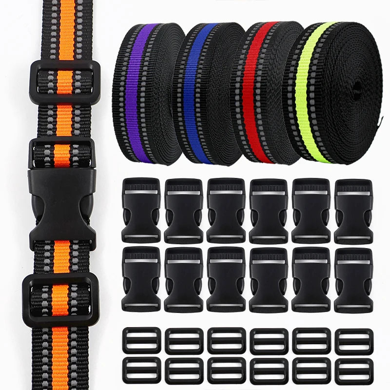 Reflektierendes Gurtband Set m. Kunststoff Schnallen 15/20/25mm DIY