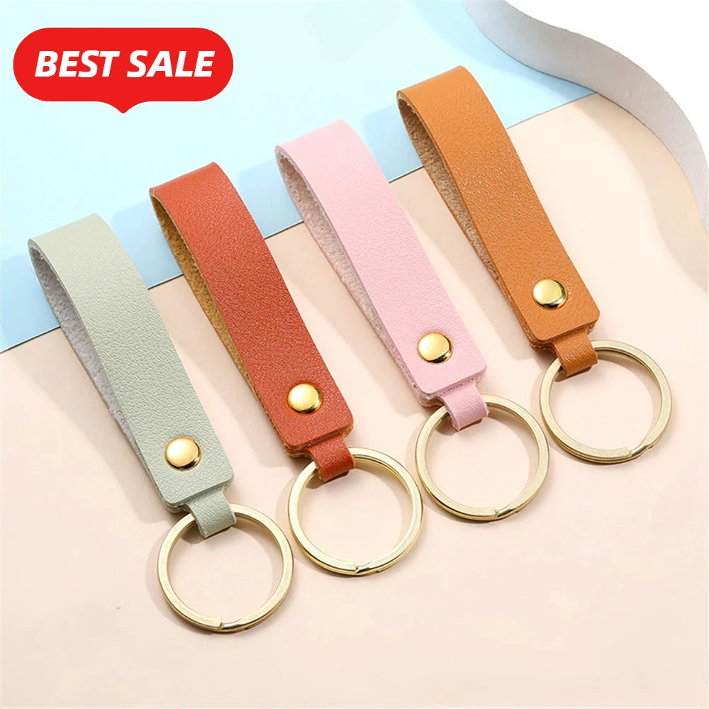 Eleganter PU-Leder Schlüsselanhänger mit Metallring für Damen Herren