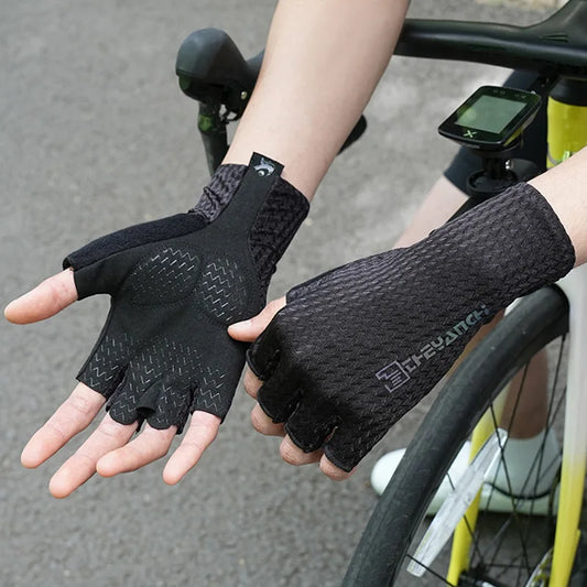 Atmungsaktive Halbfinger Fahrradhandschuhe mit Stoßdämpfung und rutschfest