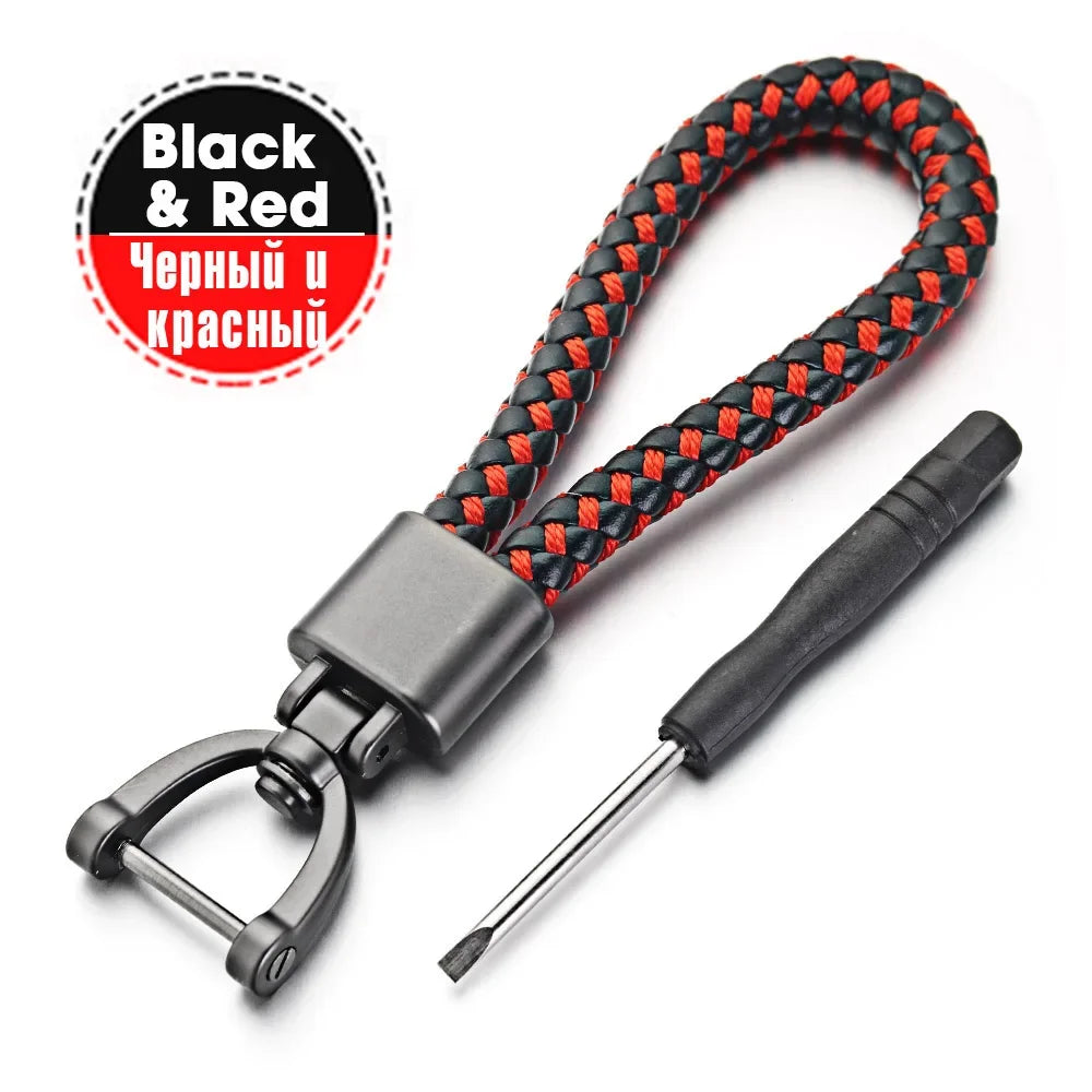 Handgewebter Leder Schlüsselanhänger mit 360 Grad Drehung und Hufeisenschnalle