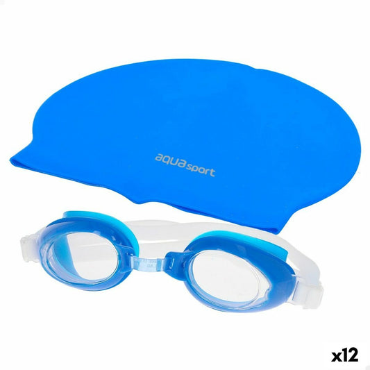 Bademütze und Schwimmbrille AquaSport Blau Für Kinder Kunststoff (12 Stück)-Sport und Außenbereich, Wassersport-AquaSport-Ciniskitchen