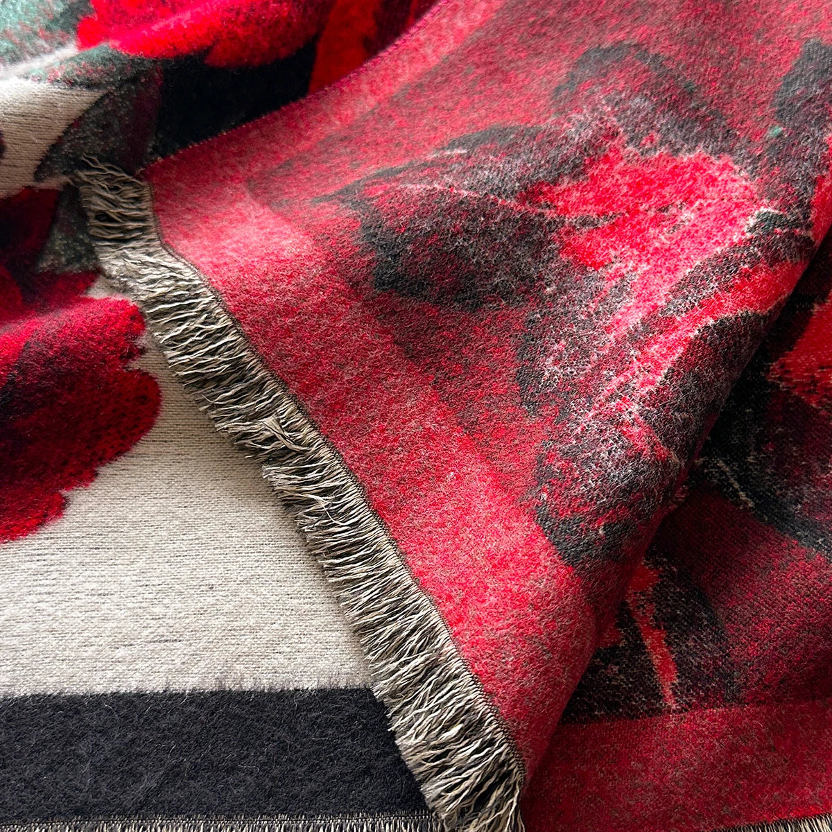 Luxus Warmer Kaschmir Poncho Schal für Damen mit floralem Jacquard