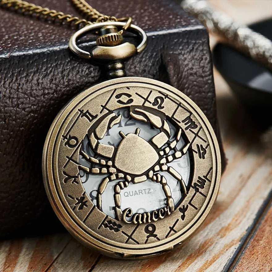 Retro Taschenuhr mit Sternbildern - Elegantes Design - Quarzuhrwerk - Unisex