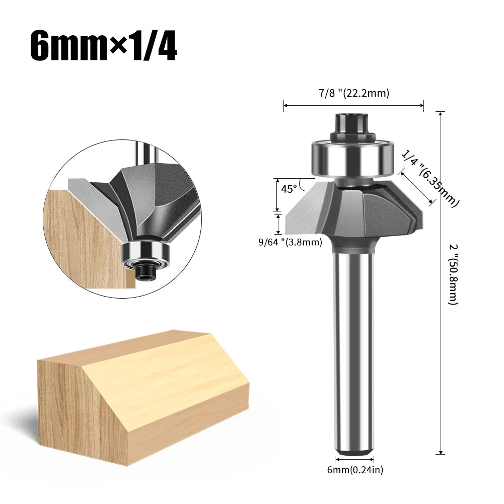 6mm und 12mm Schaft Router Bit mit 45 Grad Abschrägung für Holzfräsen
