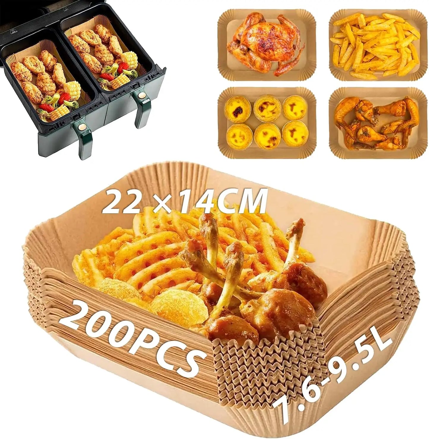 200 Stück Backpapierbögen 22x14 cm für Luftfritteuse kompatibel Ninja