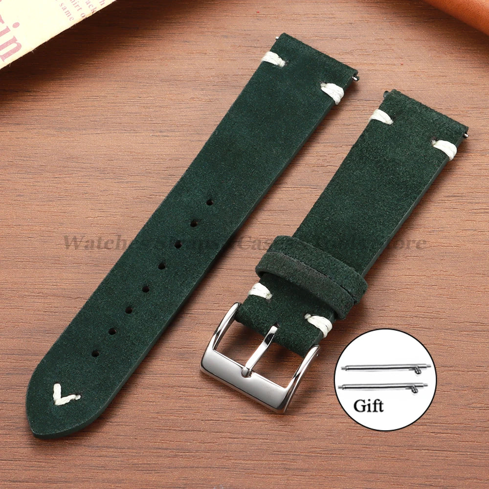 Wildleder Vintage Uhrenarmband in Blau mit Schnellverschluss