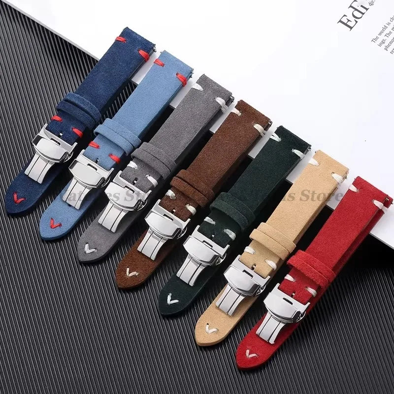 Wildleder Leder Uhrenarmband 18-22mm Schmetterlingsschnalle Unisex Universal