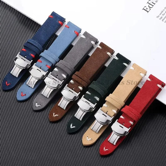 Wildleder Leder Uhrenarmband 18-22mm Schmetterlingsschnalle Unisex Universal