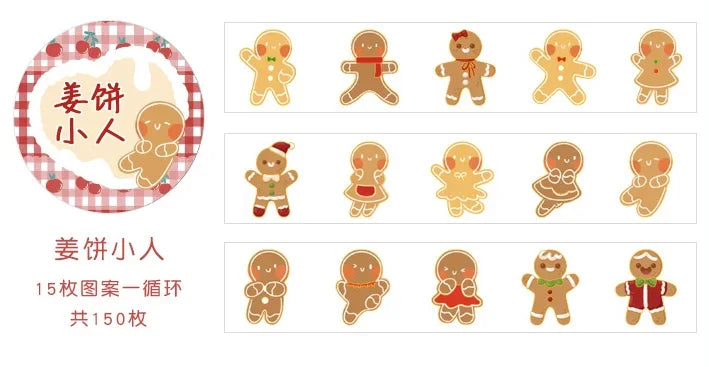Washi-Papier Stanzband 150 Stück Weihnachten 8 Designs 15mm breit