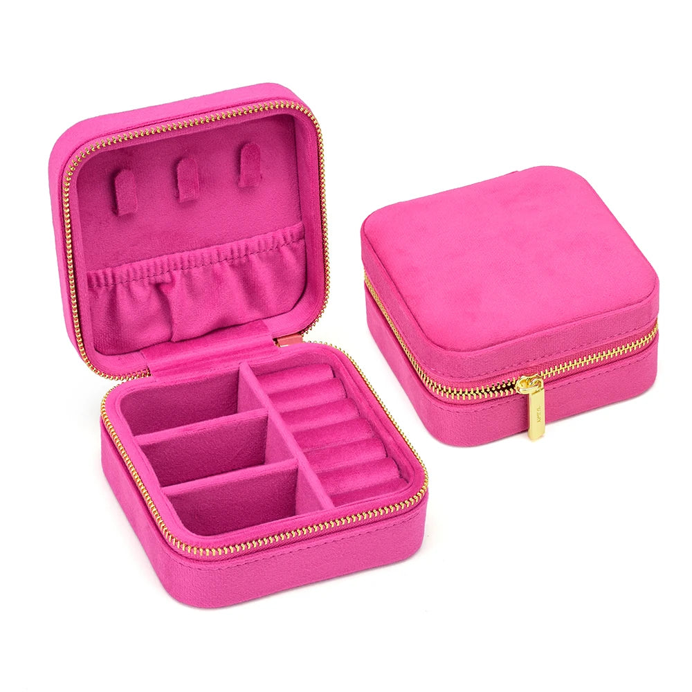 TAIMY Vintage Samt Reise-Schmuckbox Grün mit Spiegel Organizer