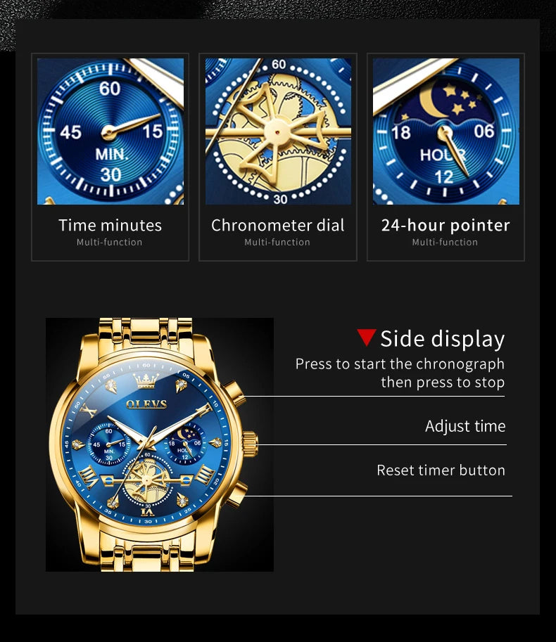 Klassische Herrenuhr mit Mondphase und Wasserdichtigkeit 3BAR