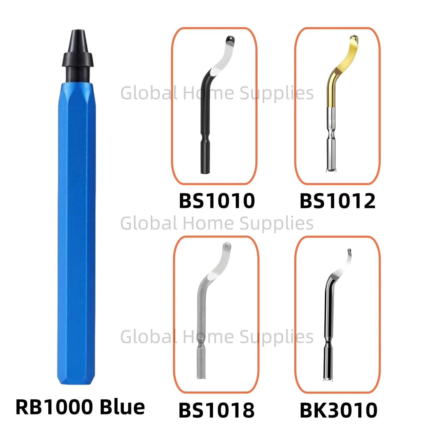 Entgratungswerkzeug mit 1 Griff und 4 Klingen aus Schnellarbeitsstahl