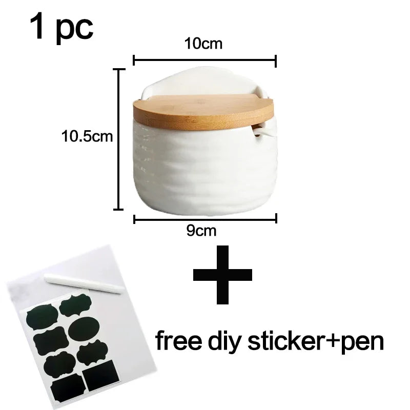 Keramik Gewürzspender Set mit Bambusdeckeln und Organizer Rack