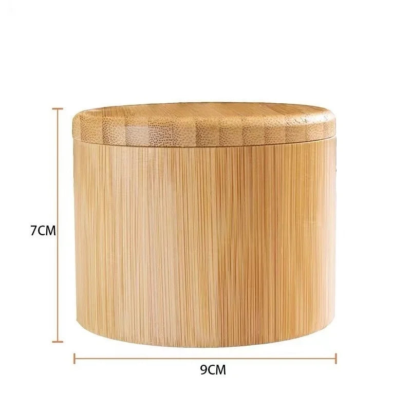 Bambus Salzkeller mit Mini-Löffel Drehverschluss Gewürzbehälter rund