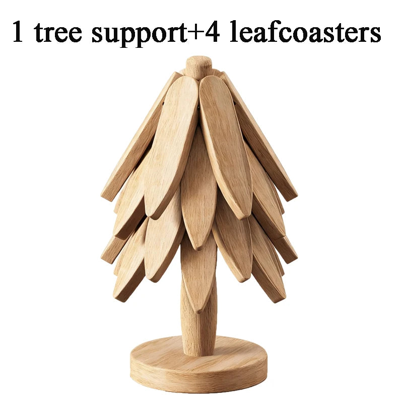 Isolierende Holzuntersetzer 3 bis 5-teilig mit Baumdesign und klappbaren Sets