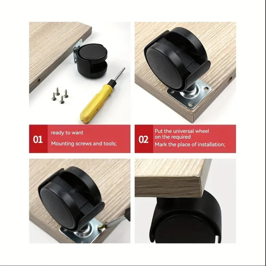 4x 1,5 Zoll Möbelrollen Kunststoff mit Edelstahl 360° Drehbar und Bremse