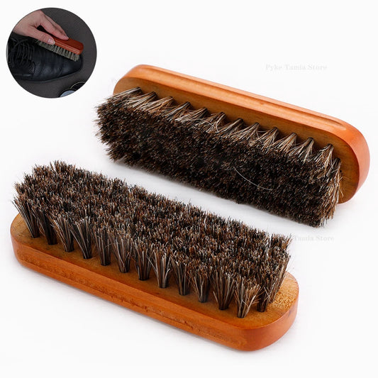 Hochwertige Schuhbürste mit massivem Holzgriff und Pferdehaar