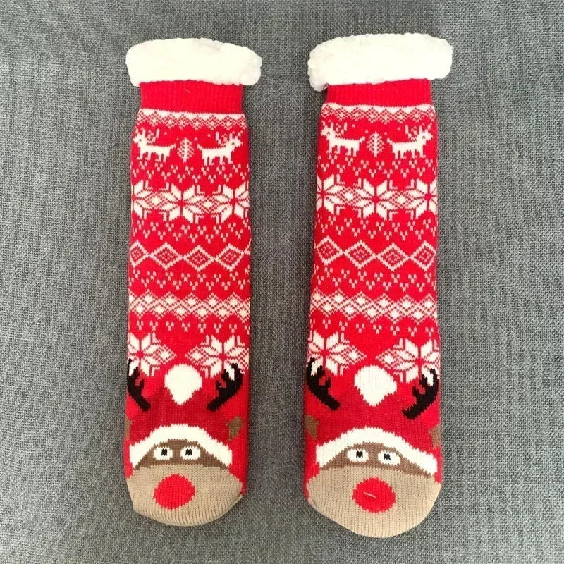 2er Set flauschige Damen Thermo-Socken rutschfest warm Plüsch Weihnachten