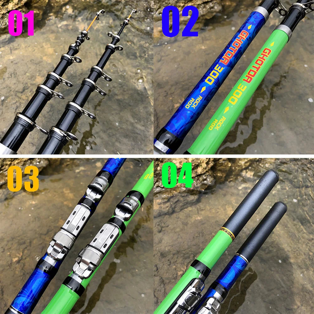 Fern Casting Teleskop Angelrute aus Carbon 1,5m bis 3m für Felsenangeln