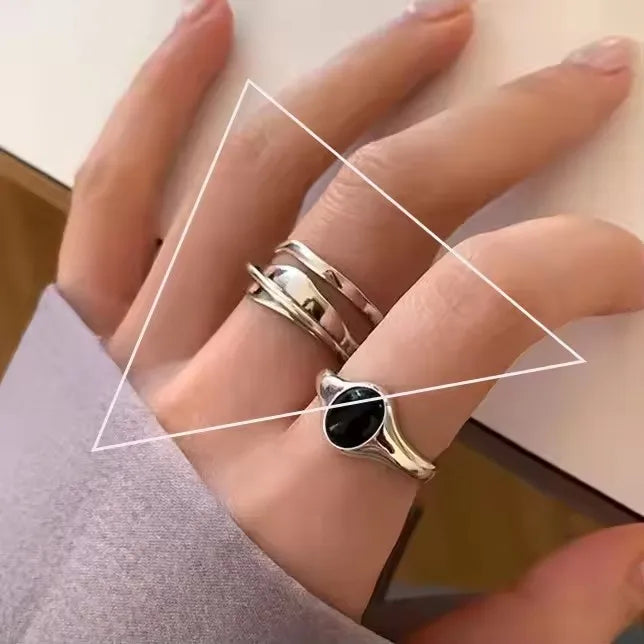 Verstellbarer Silberring mit hohlen Linien, stylischer Punk-Schmuck Unisex