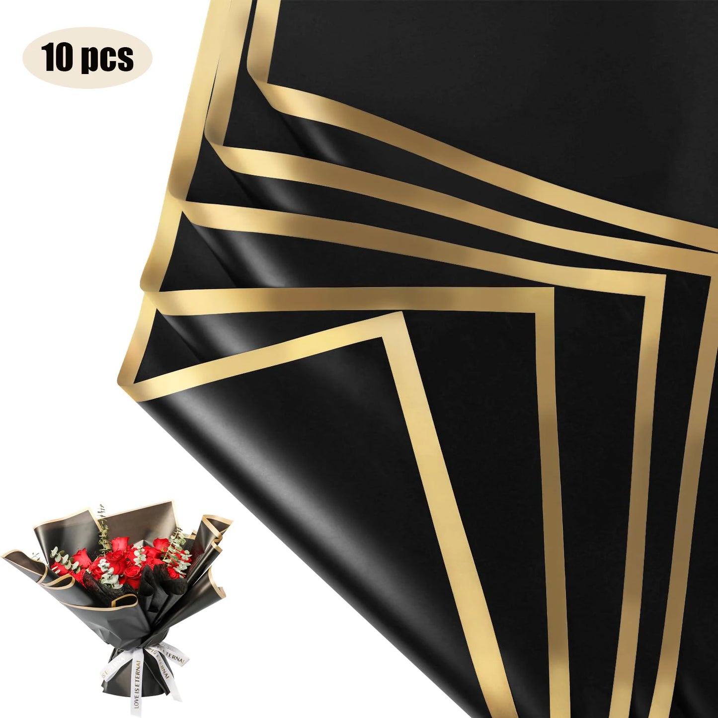 10 Blatt wasserfestes Blumen-Geschenkpapier mit goldenen Kanten für DIY-Feiern