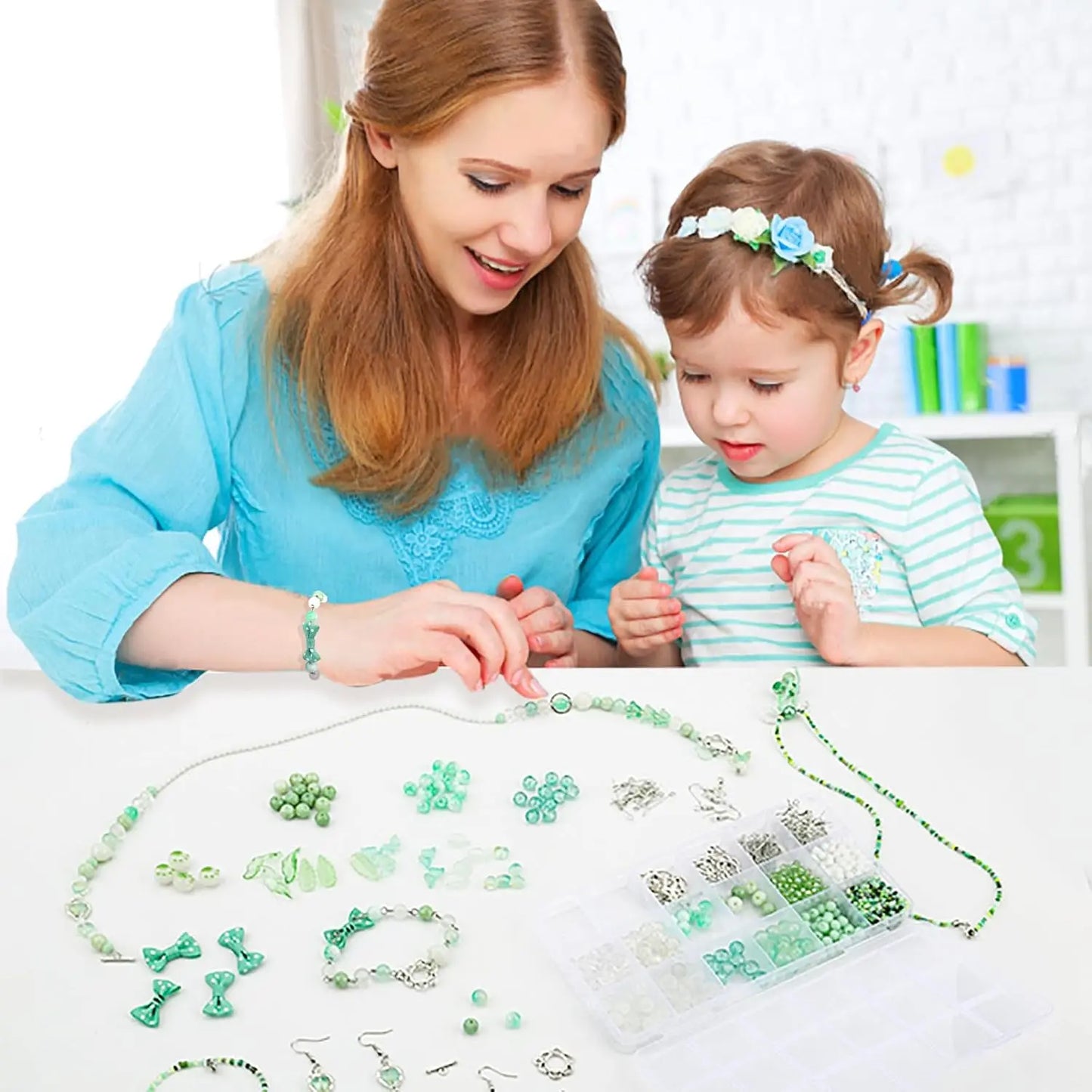 Grünes Glasperlen Set für Armband Halskette Ohrringe DIY Schmuckherstellung